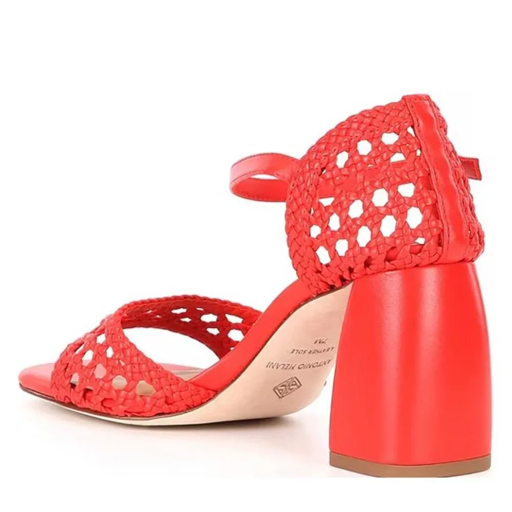 NEW Antonio Melani Gretel Leather Woven Sandals in Solar Red Sz. 9 - Picture 3 of 5